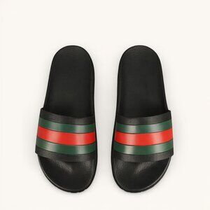 Gucci Web Stripe Rubber Slides Mens 8 Made in Italy Authenticated